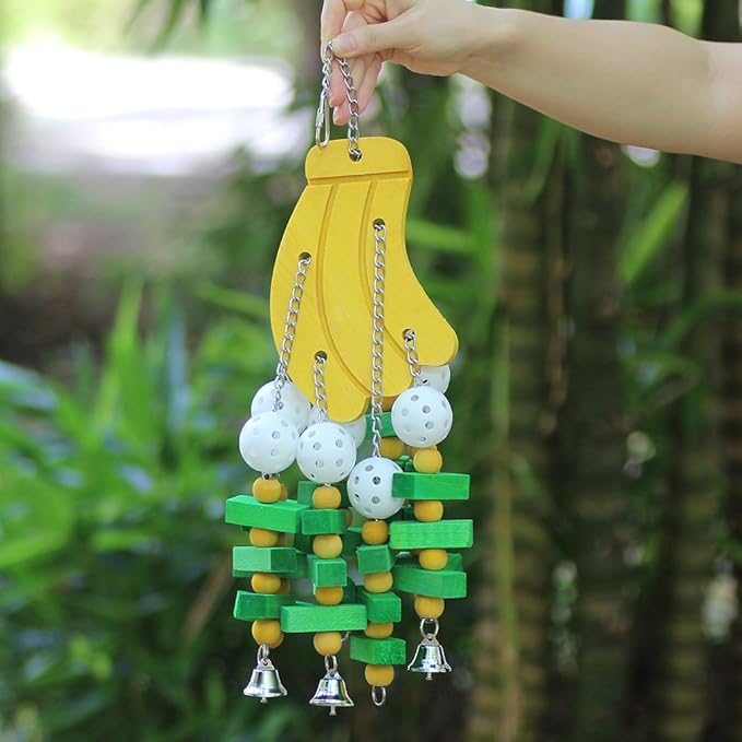 Bird Chewing Toy Large Medium Parrot Cage Bite Toys African Grey Macaws Cockatoos Eclectus Amazon (Banana-22inch)