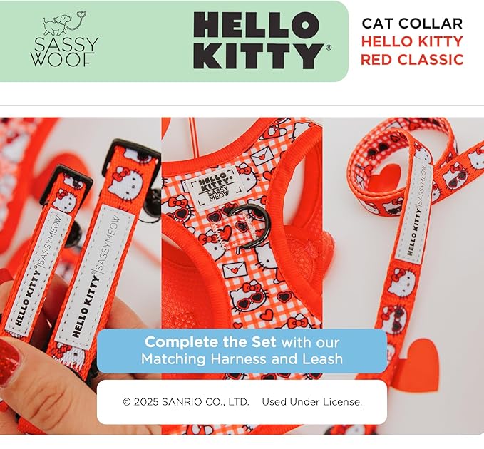 Sassy Woof Cat Collar Hello Kitty® Red Classic - S, Adjustable, Durable, Comfortable, Patented Design and Stylish Pet Accessories for Small Cats