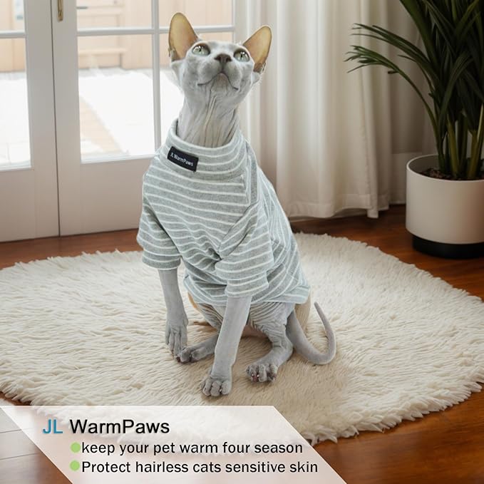 Sphynx Cat Sweater Hairless Cat Clothes Sweater Shirt Soft Warm Long Sleeves Pullover Pet Clothes Pajamas Dog Cloth for Small Dogs Jumpsuit Pet Sweaters (Striped, Large)