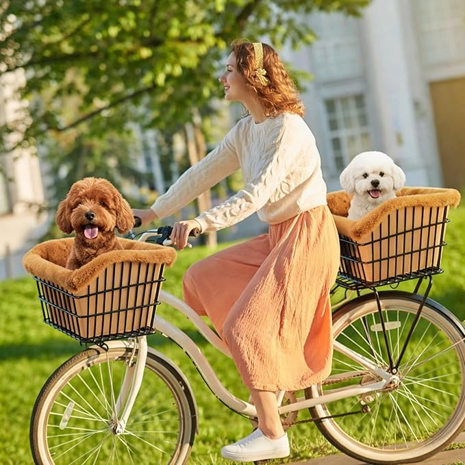 2 Pcs Dog Bicycle Basket Liner Pets Bike Basket Cover Soft and Warm with Durable Canvas Outside Ideal Gift for Pet Lover Easy to Install Comfort Padded Bike Baskets Liner for Dog Carrier