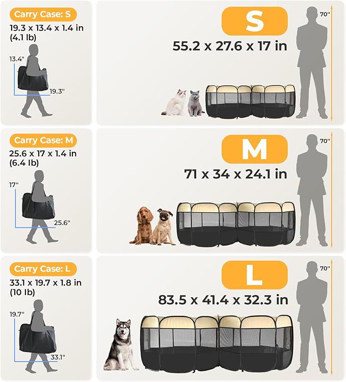 EighteenTek® 2-in-1 Pop Up Cat Playpen XLarge, Dog Puppy Pet Playpen, Indoor Outdoor Cats Enclosed, Cat Tent House Crate Cage, Portable & Foldable Playpen for Kittens(No Divider, Unified Space)