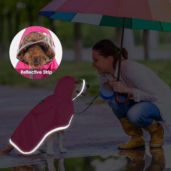 Lukovee Dog Raincoat, Adjustable Dog Rain Jacket with Clear Hooded Double Layer for Large Medium Small Dogs Puppies, Waterproof Rain Coat Poncho with Reflective Storage Pocket & Rim (FU,XL)