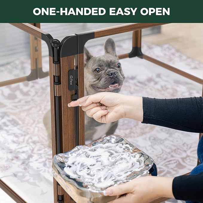 FXW AuraSpace Pro Metal & Acrylic Indoor Dog Playpen, All-Acrylic Clear Heavy-Duty Design, 24" Height 8 Panels for Puppies & Small Dogs, Walnut│Patented