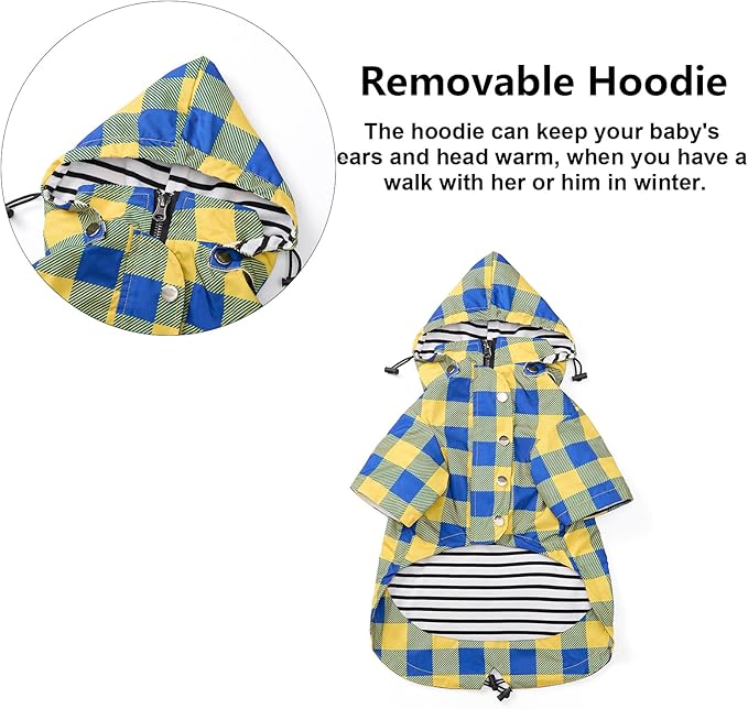 Dog rain Coat Waterproof Raincoat Puppy Jacket with Legs Buttons Zipper Hood Drawstring Fit for Yorkie Terrier Schnauzer Poodle Border Collie Labrador Golden Retriever 8lbs to 80lbs Yellow XL