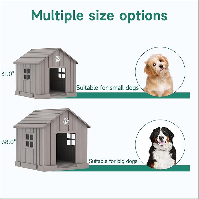 DRATO Dog House Indoor Outdoor for Small to Large Sized Dogs Indoor Outdoor Doghouse Large Shelter with Elevated Floor, Easy to Assemble (Light Brown, 38Inch(37.8 * 40.87 * 38.82))