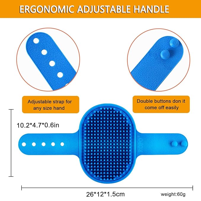 ROPO Dog Bath Brush, Dog Shampoo Brush Soothing Massage Rubber Comb with Adjustable Ring Handle for Long Short Haired Dogs and Cats 2pcs