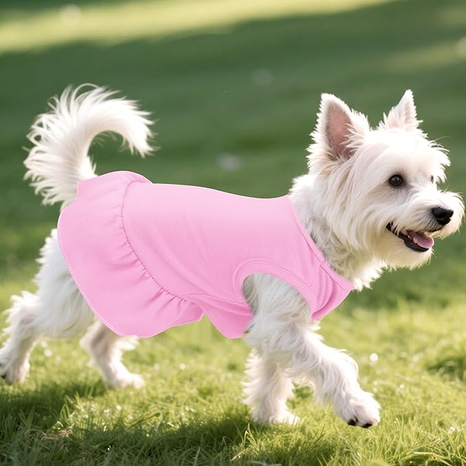 Dog Dresses Cat Skirt Solid Color Dog Clothes Summer Sleeveless Puppy Girl Clothes for Small Pet Dogs Cats (Pink, X-Small)