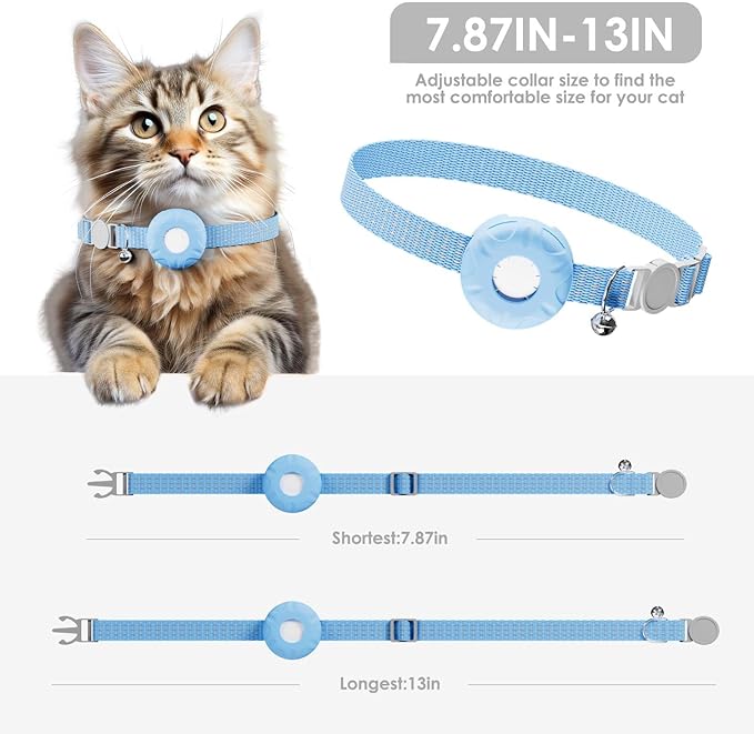 GPS Tracker for Cats, Cat GPS Tracker Compatible with Apple Find My App (Only iOS), No Monthly Fee Cat Tracker, Waterproof (White Tracker, Blue Cat Collar)