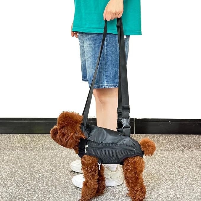 Pet Dog Carrier Backpack, Portable Breathable Mesh Chest Carrier, Polyester Woven Double Shoulder Pet Bag for Outdoor Adventures (Black, Large)