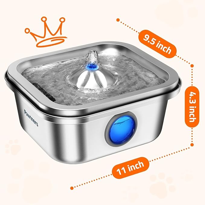 Cat Water Fountain Stainless Steel, 4L/135oz Cat Fountain, Automatic Dog Drinking Dispenser with Water Level Window, 6 Filters, Metal Pet Water Bowl Indoor, Quiet Pump, Easy Cleaning