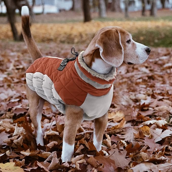 Lelepet Dog Coat Warm Dog Winter Coat Waterproof Dogs Jacket with Harness Built in Reflective Pet Fleece Vest Zip-Up Cold Weather Coats for Large Dogs Turtleneck & Windproof Coats Pitbull Brown 2XL