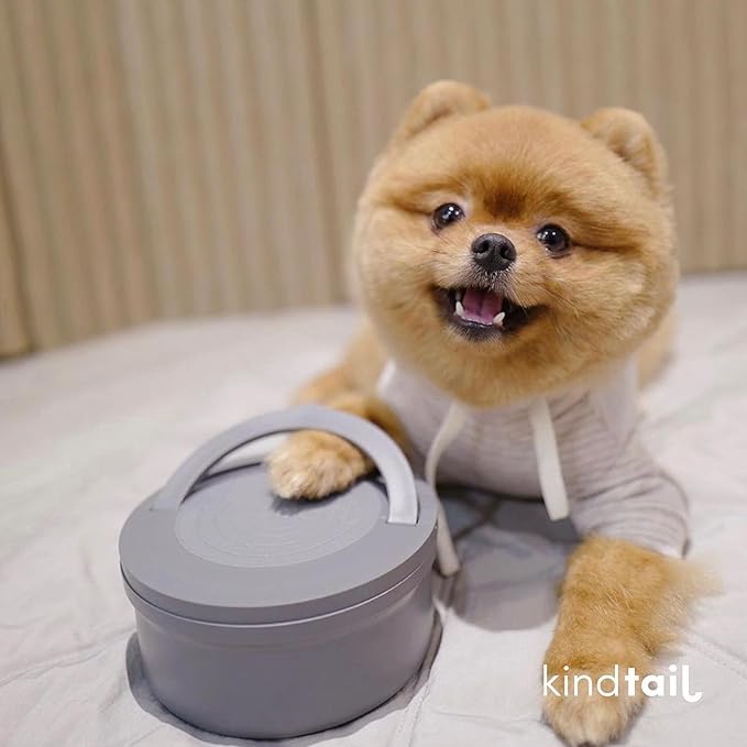 KindTail Dog Travel Bowls - Set of 2 Portable Pet Food & Water Dishes with Lid & Handle - Each Nesting Container Includes a Non-Slip Silicone Base - Microwave & Dishwasher Safe - BPA & Toxin-Free