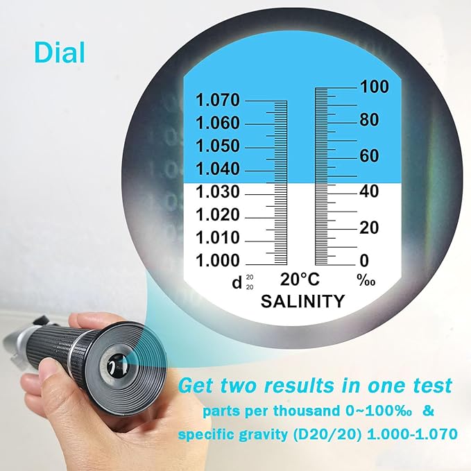 Agriculture Solutions Salinity Refractometer for Seawater and Marine Fishkeeping Aquarium 0-100 PPT with Automatic Temperature Compensation