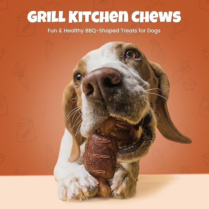 Havira BBQ Dog Treats Ham Bone 12 Count, Grill-Shaped Rawhide Free Dog Chews Bone, Easily Digestible, for All Life Stages