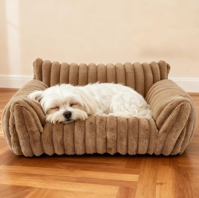 Cat Couch for Pets - Cute Cat Beds for Indoor Cats with Removable Cover, Washable Soft Corduroy Plush, Fluffy Supportive Pet Sofa Chair for Small Dog & Cats, 30 inch Brown