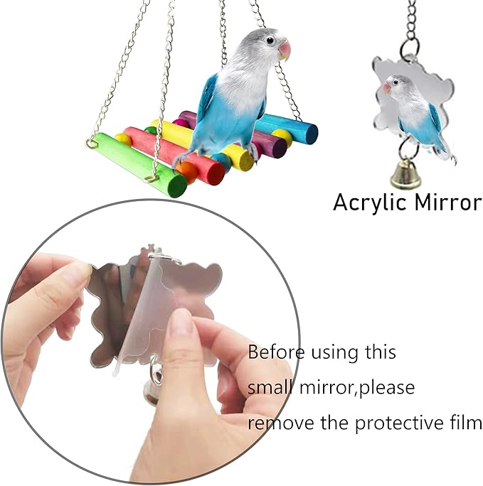 Bird Parakeet Cockatiel Toys, ESRISE Birds Cage Accessories Swing Climbing Ladders Wooden Perch Toy for Conures Finche Budgies Lovebird Parrot