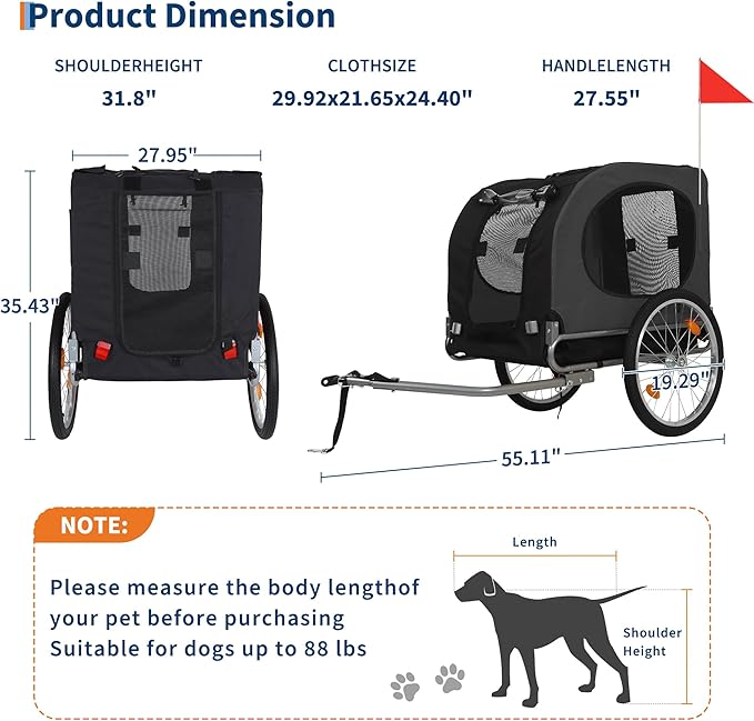 Bicycle Dog Carrier - 88Lbs Capacity Pet Bike Trailer with 19" Air Tires,Foldable Dog Trailer for Bike | with 600d Durable Waterproof Oxford Cloth | Universal Coupler | for Medium/Large Pets