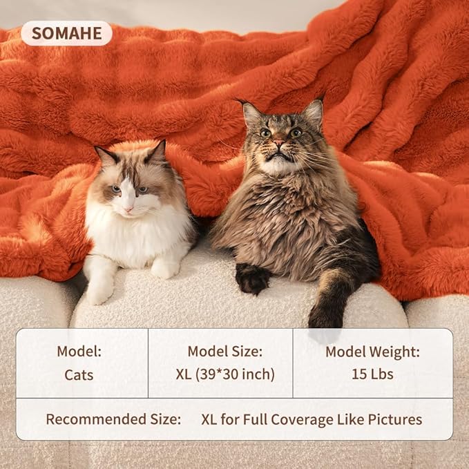 Self-Warming Cat Blanket for Indoor Cats & Small Dogs, Dual-Side Sherpa Plush Throw, Anti-Static Shared Couch Mat for Crate & Travel, Machine Washable No Shrink, 28x22 Inch Orange