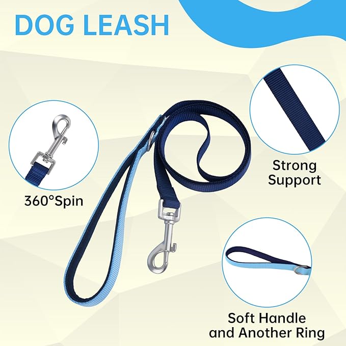No Pull Dog Harness Leash and Collar Set, Soft Adjustable Dogs Vest Reflective and Comfortable Handle Blue Small