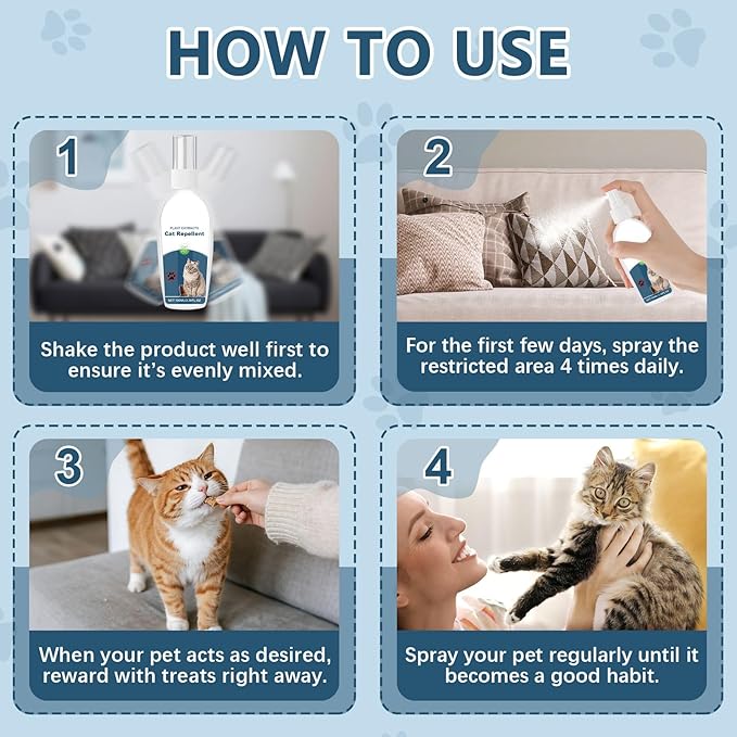 Cat Deterrent Spray, Botanical Cat Repellent Spray for Furniture, Gentle for Indoor & Outdoor Use, Helps Stop Urine Marking & Scratches, Effective Training Aid-CVW
