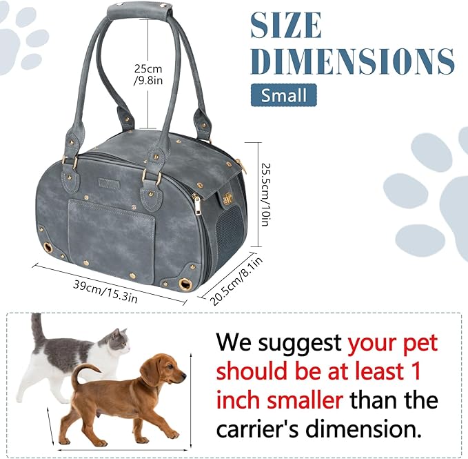 PetsHome Dog Carrier Purse, Pet Bag Bling Waterproof Premium Leather Pet Travel Portable Bag for Cat and Small Dog Home & Outdoor Small Grey
