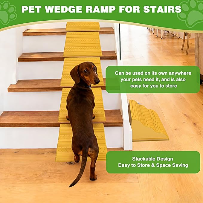 Moderate 3-Step Stair Ramp for Aged & Injured Pets, Lightweight Pet Ramp with Non-Slip Surface for Small Size Dogs Cats, Dog Wedge Ramp for Stairs/Staircases(120LBs Loading, 6PCS)