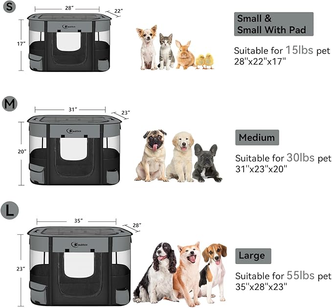 Dog Playpen,Cat Pet Puppy Pen,Portable Playpens for Dogs Indoor Outdoor Travel Camping Use,Foldable Dog Kennel Tent Crate for Rabbit Small Animals with Carrying Case (Dark Grey with Pad, Small)