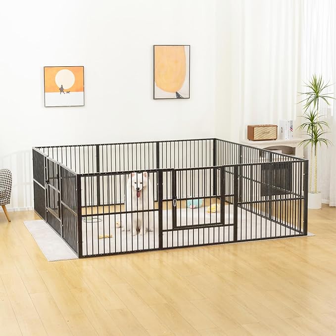 Dog Playpen - 32" Height Dog Pen, Heavy Duty Puppy Pen with Door, Safe & Sturdy, Easy Assemble for Indoor/Outdoor Pet Playpen (8 Panels with Door, Grey)