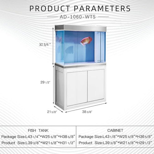 100 Gallon Glass Aquarium with Aluminum Cabinet - Including Sump for Filtration and Circulation, Plumbing, LED, White