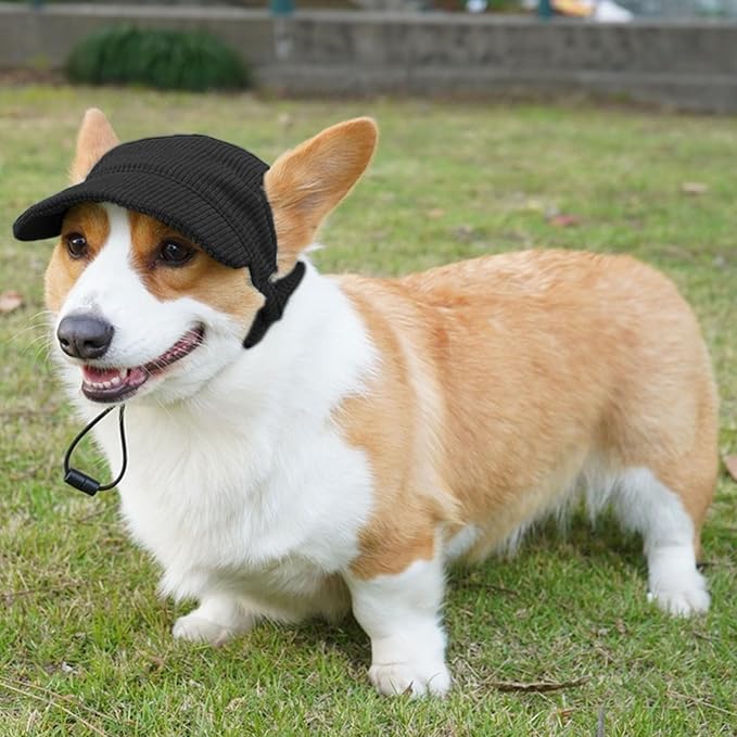 Dog Baseball Cap, Dog Cat Summer Beach Visor Hat with Ear Holes, Adjustable Puppy Sunbonnet Headdress (Black, X-Large)