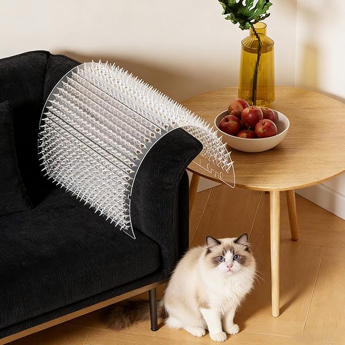 Pet Deterrent Mat with Spikes, Cat Scat Mat for Couch, Keep Dogs Off Furniture, Reusable Cat Repellent Mat for Indoor/Outdoor Use, 4 Pack (Black)