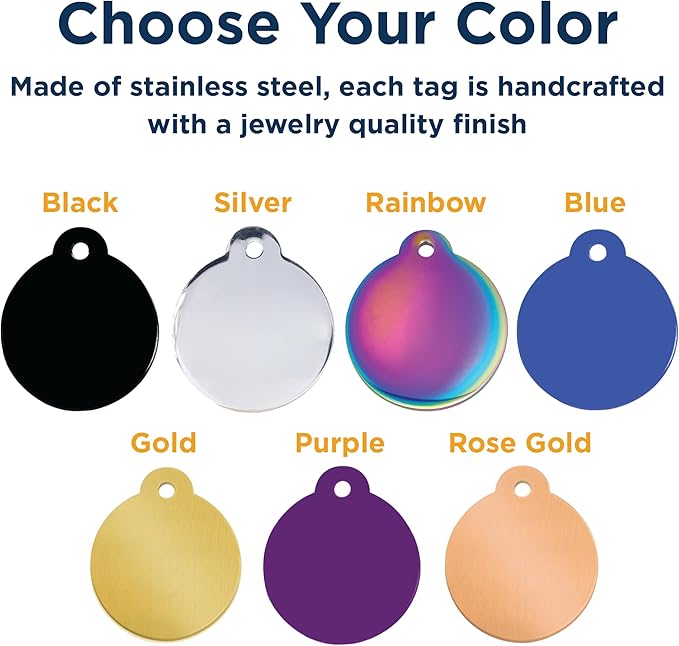 GoTags Personalized Small Indoor Cat Tag - Engraved with 4 Lines of Custom ID, Rainbow Stainless Steel Round Pet ID Tag