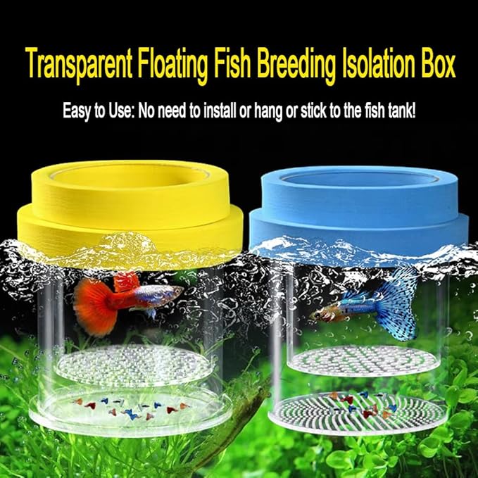 Floating Fish Breeding Box Acrylic Breeding Isolation Box for Aquarium Tank Hatchery Incubator Breeder Box for Baby Fish Betta Shrimp Clownfish Guppy (Yellow, Large)