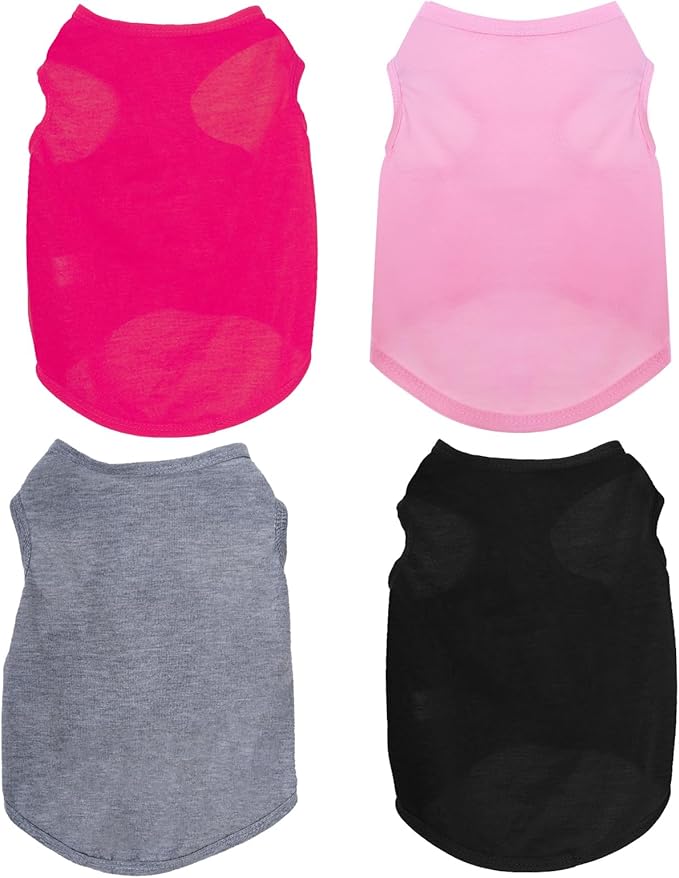 4 Pcs Cat Shirts Solid Color Dog Clothes Summer Sleeveless Pet T Shirts for Small Pet Dogs Cat (Black,Pink,Grey,Rose red, Large)