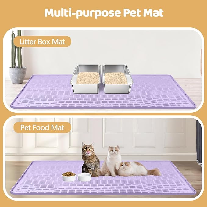 Cat Litter Mat, XXL Extra Large 50" x 35" Silicone Mat Litter Trapping Mat for Scatter Control, Soft on Kitty Paws, Easy to Clean (Purple)