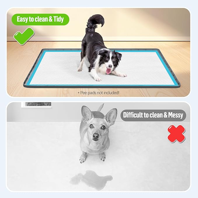 Pee Pad Holder for Dogs, 50" x 35" Silicone Pee Tray Mat Leak-Proof, High Edge, No Spill Pet Pad Holder for Puppy, Cat, Rabbit, Training Pads for Floor Protection, No Pee Pads (Dark Grey)