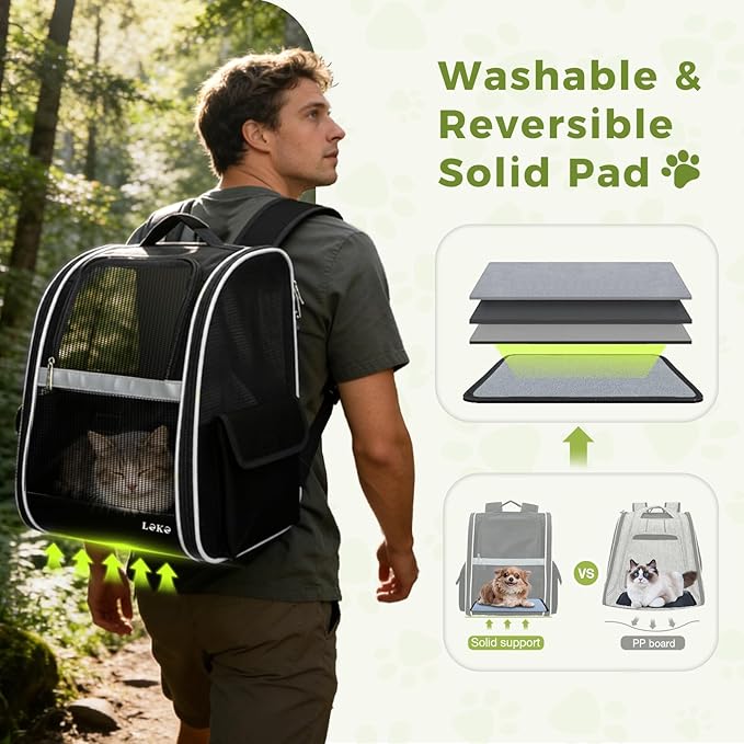 Lekereise Cat Backpack Carriers, Dog Carrier Backpacks with Breathable Mesh for Small Medium Cats Dogs Puppy Up to 17 Lbs, Pet Foldable Carrying Backpack Ventilated for Travel Hiking Collapsible