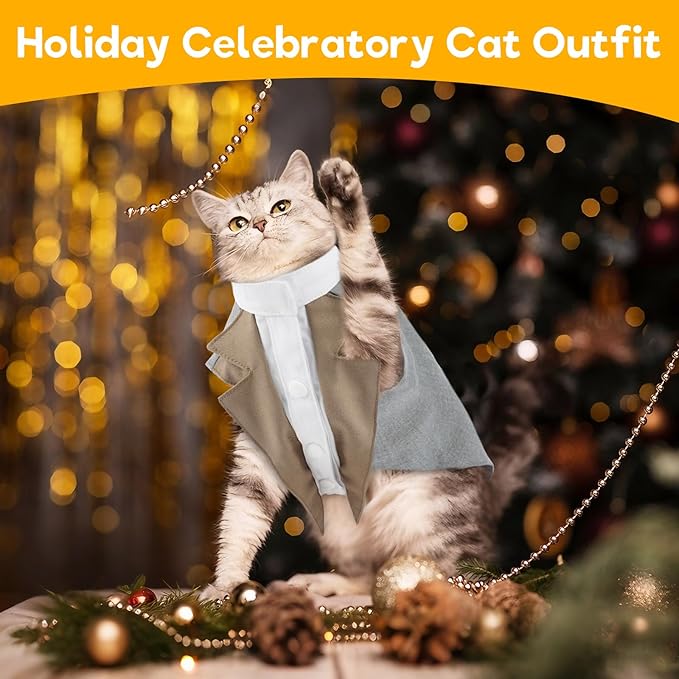 Cat Tuxedo Suit, Stylish Cat Tuxedo Outfit Formal Suit, Kitten Formal Attire Wedding Birthday Onesie Costume for Male Girl Hairless Cats, Pet Fashion Apparel Fancy Clothes, Black, S