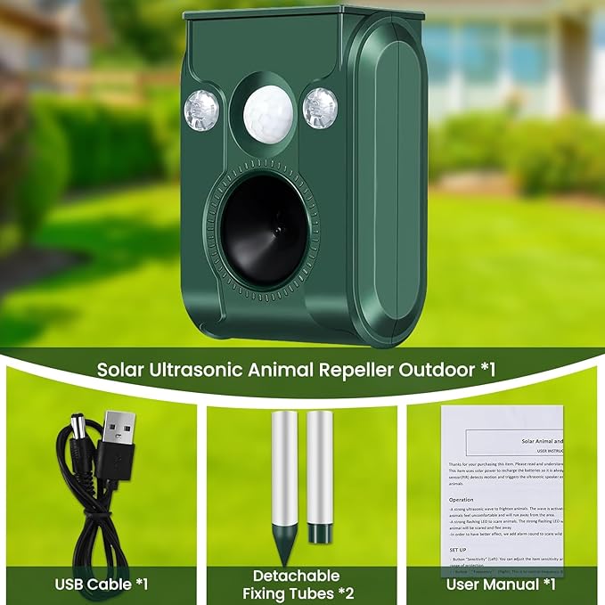 Cat Repellent Outdoor, Solar Animal Repellent Ultrasonic Animal Repeller Motion Activated Waterproof Skunk Deer Raccoon Squirrel Cat Deterrent Outdoor for Yard Garden Farm