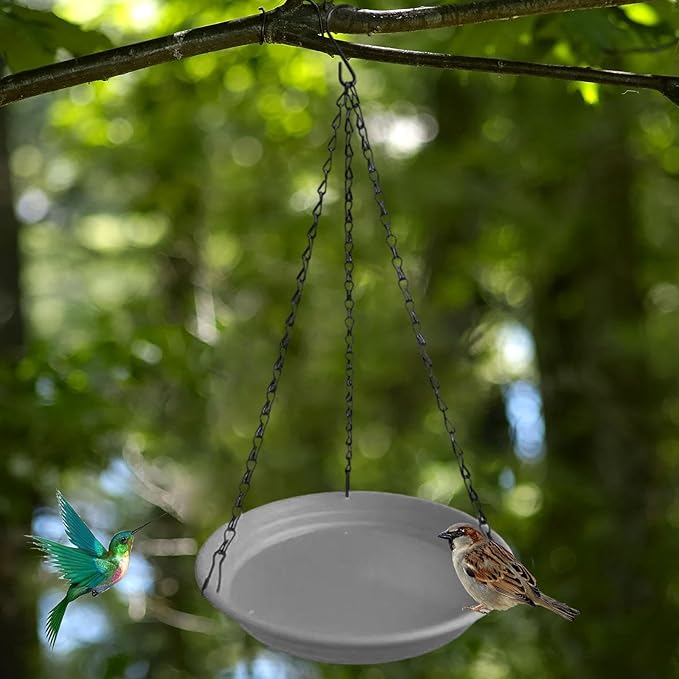 Hanging Bird Feeder and Waterer Tray Bird Food Tray Outdoor Birdbath Hanging Backyard Birdbath for Garden Balcony Trees Lawn, Grey