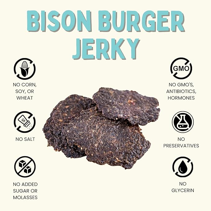 Winnie Lou Bison Burger Jerky Dog Treats – Limited Ingredient, Human Grade, Training Treats, USA Made, High Protein, Chews, Hypoallergenic, Sensative Stomach (2 Pack)