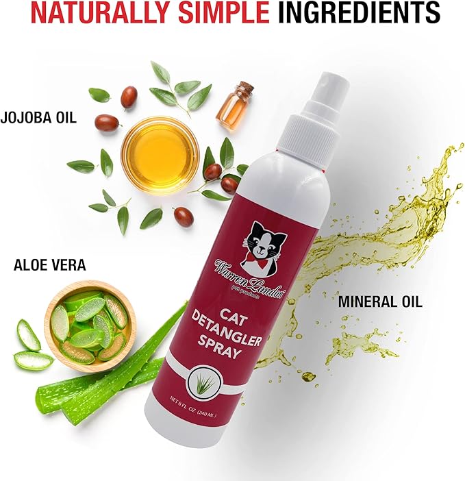 Warren London Cat Detangler Spray for Matted Hair | Leave in Conditioner Pet Detangling Spray that Demat & Refreshes | Use with Cat Brush or Grooming Glove | Made in USA | 8oz