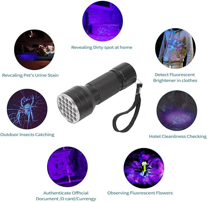 Dioche UV Flashlight Black Light, 21pcs Light Chips LED Pet Urine Detector Lamp for Dog,Cat Urine, Dry, Bed, Matching with Pet Odor, Wholesale Business