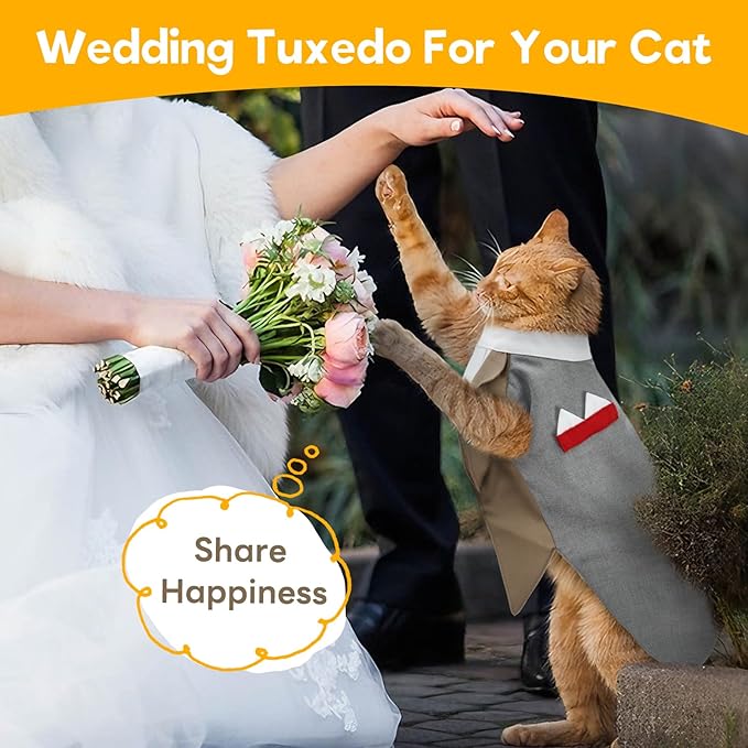 Cat Tuxedo Suit, Stylish Cat Tuxedo Outfit Formal Suit, Kitten Formal Attire Wedding Birthday Onesie Costume for Male Girl Hairless Cats, Pet Fashion Apparel Fancy Clothes, Black, S