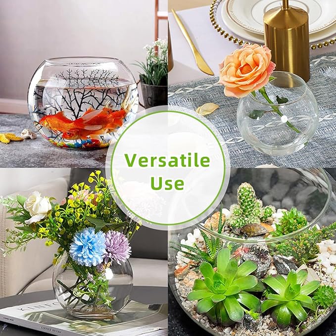 MANON ROSA Turtle Bowls Round Ecological Tank Container Clear Aquarium Habitat Small Desktop Home for Hydroponic Plants Fish Starter Choice (XL(11.8" D))
