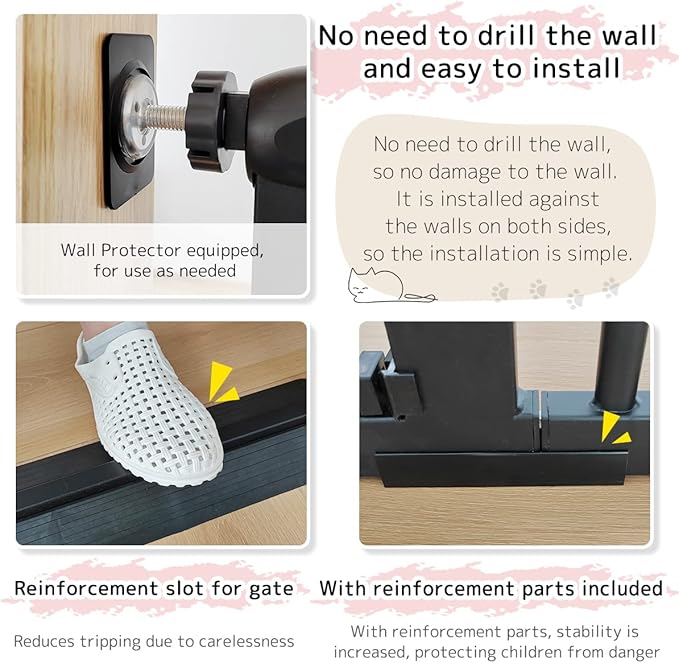 Lumizone Extra Tall Cat Gate 61.02" High Pressure Mounted Extra Wide 63.39"-67.32" (17Sizes) 1.37" Gap No Drilling Auto-Close Tall Pet Gate for Dogs (Black, 63.39"-67.32" W)