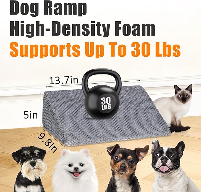 Dog Ramp for Stairs for Small & Senior Dogs and Cats – Non-Slip Stair Wedges for Dogs with Gentle Slope, Pet Ramp with Washable Cover & Self-Sticky Pads for Safe Climbing (Gray, 6 Pack)