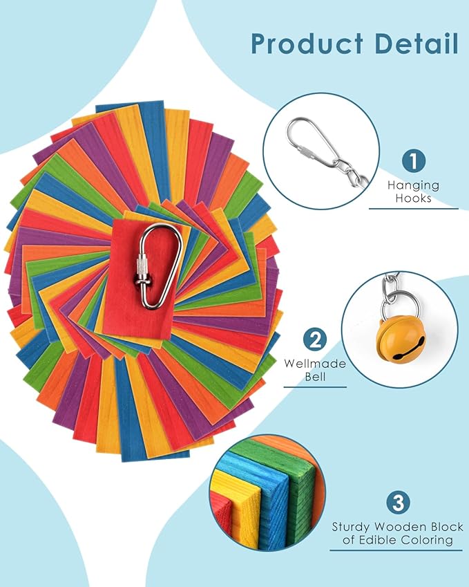 Bissap 2 PCS Bird Chew Toys, Multicolored Bagel Cascade Bird Parrot Chewing Sticks Biting Wooden Blocks Toy for Medium Amazon Cockatiels Cockatoos Macaws and Similar Sized Pet Birds