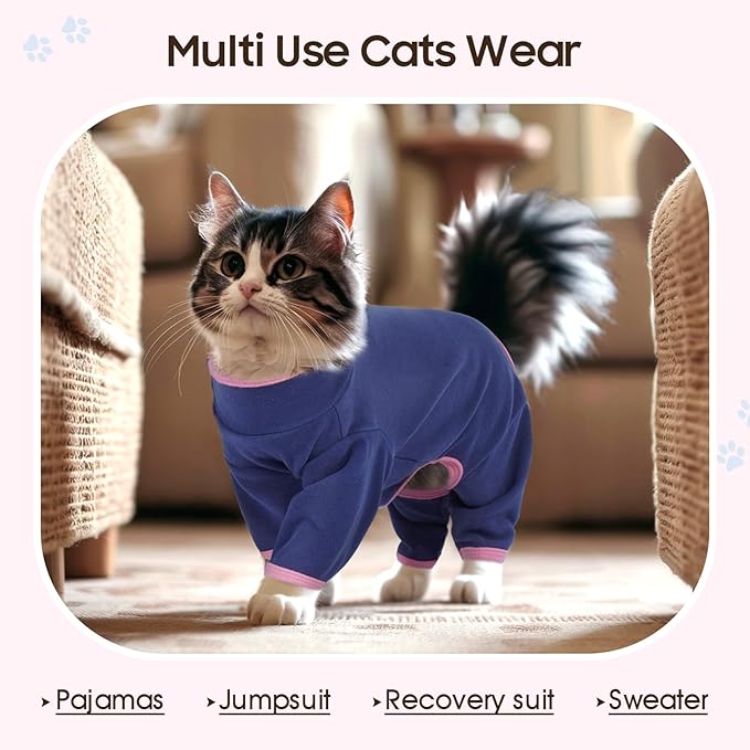 DENTRUN Cat Clothes for Hair Control with Hair Sticky Fabric - Soft Recovery Suit & Breathable Lint-Resistant Cat Sweater for Cats Only, Kitten Onesie Pajamas, XL, Blue
