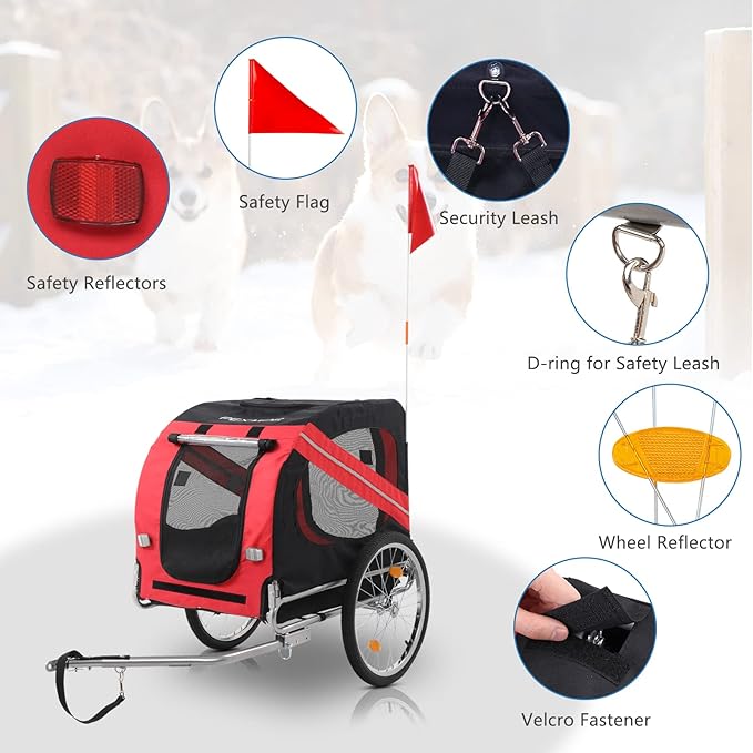 PEXMOR Dog Bike Trailer - Folding Pet Cart w/Universal Hitch, Cargo Carrier for Dog & Quick Release 20" Wheels & 3 Entrances